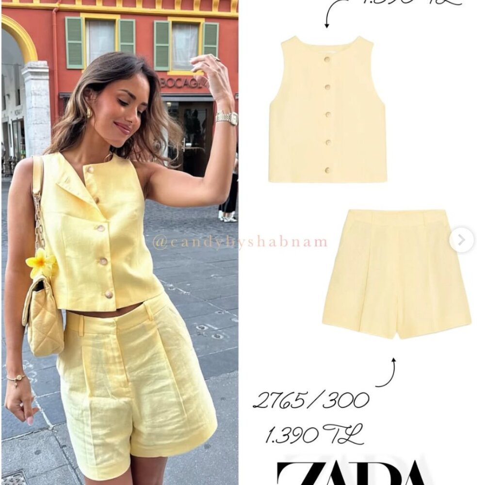 ZARA ZW WOMAN SS25 LINEN VEST BUTTER YELLOW VIRAL BLOGGERS FAVE 2949/332 XS S